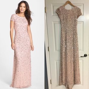 Adrianna Papell Blush Short Sleeve Sequin Gown